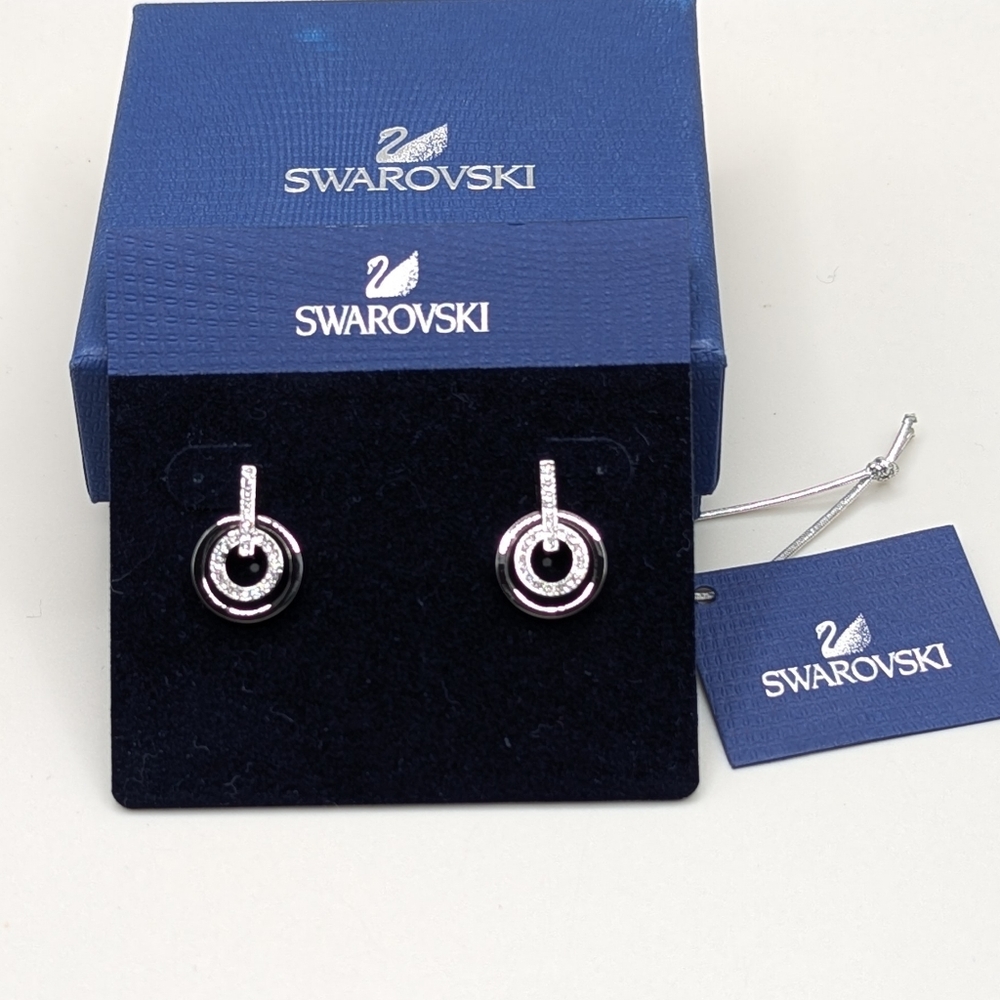 Swarovski Circle Hoop Earrings in Gunmetal NEW